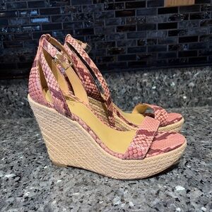 Michael Kors Pink Sandals Snakeskin Espadrille Wedge Platform Size 6.5